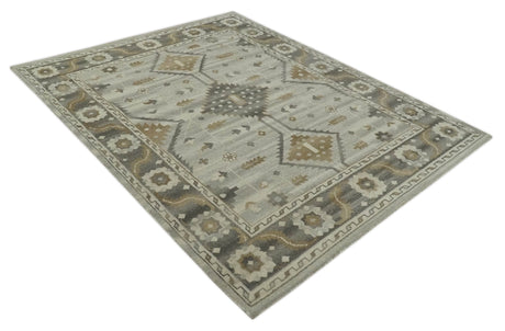 Hand Knotted Ivory, Charcoal and Beige Traditional Floral Multi Size Wool Area Rug