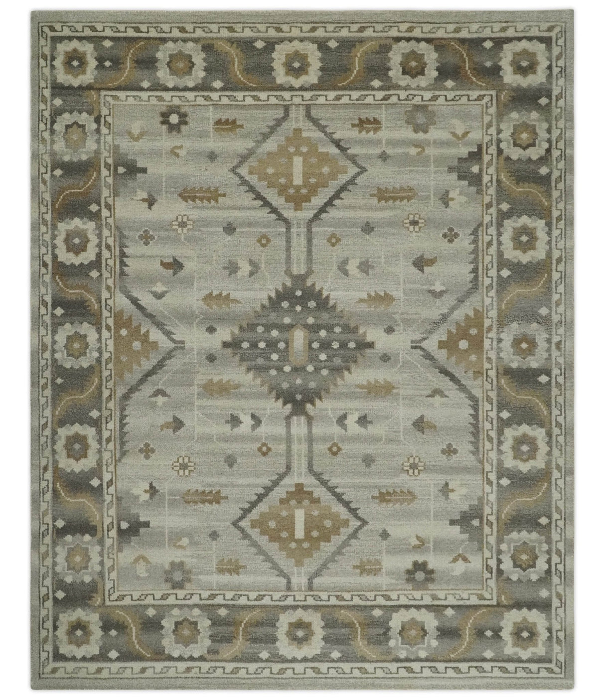 Hand Knotted Ivory, Charcoal and Beige Traditional Floral Multi Size Wool Area Rug