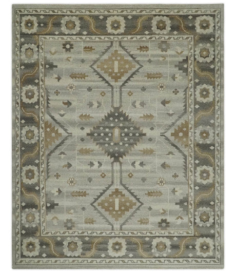 Hand Knotted Ivory, Charcoal and Beige Traditional Floral Multi Size Wool Area Rug