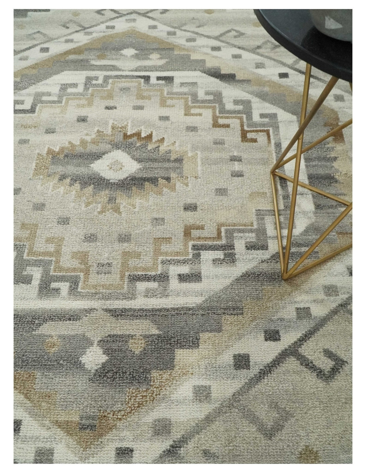 Hand Knotted Ivory, Charcoal and Beige Traditional Medallion Natural Wool Custom Made Area Rug, Kids, Living Room and Bedroom Rug-Parc Decor