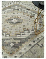 Hand Knotted Ivory, Charcoal and Beige Traditional Medallion Natural Wool Custom Made Area Rug, Kids, Living Room and Bedroom Rug-Parc Decor