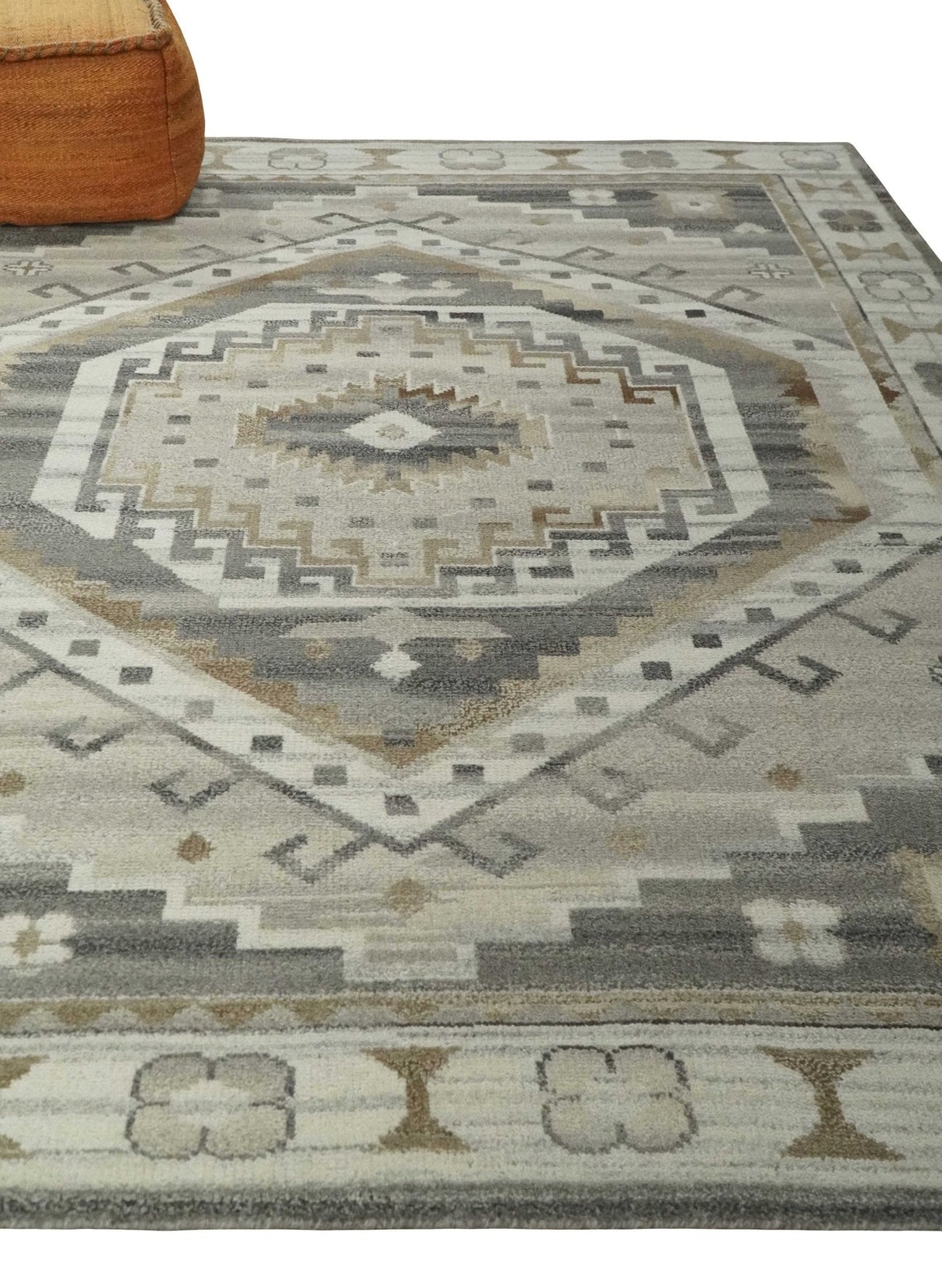 Hand Knotted Ivory, Charcoal and Beige Traditional Medallion Natural Wool Custom Made Area Rug, Kids, Living Room and Bedroom Rug-Parc Decor