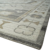Hand Knotted Ivory, Charcoal and Beige Traditional Medallion Natural Wool Custom Made Area Rug, Kids, Living Room and Bedroom Rug-Parc Decor