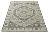 Hand Knotted Ivory, Charcoal and Beige Traditional Medallion Natural Wool Custom Made Area Rug, Kids, Living Room and Bedroom Rug-Parc Decor