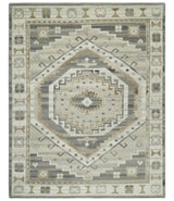 Hand Knotted Ivory, Charcoal and Beige Traditional Medallion Natural Wool Custom Made Area Rug, Kids, Living Room and Bedroom Rug