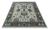 Hand Knotted Ivory, Charcoal and Blue Traditional Oushak Multi size Wool Area Rug