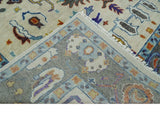 Hand Knotted Ivory, Charcoal and Blue Traditional Oushak Multi size Wool Area Rug