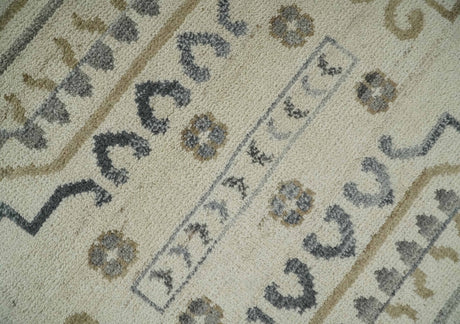 Hand Knotted Ivory, Gray and Beige Traditional Medallion Natural Wool Custom Made Area Rug, Kids, Living Room and Bedroom Rug