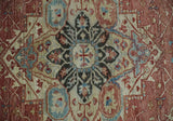 Hand Knotted Ivory, Rust and Blue Antique Persian Heriz Serapi Wool Rug