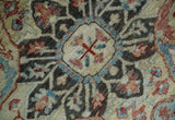 Hand Knotted Ivory, Rust and Blue Antique Persian Heriz Serapi Wool Rug