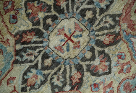 Hand Knotted Ivory, Rust and Blue Antique Persian Heriz Serapi Wool Rug