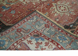 Hand Knotted Ivory, Rust and Blue Antique Persian Heriz Serapi Wool Rug