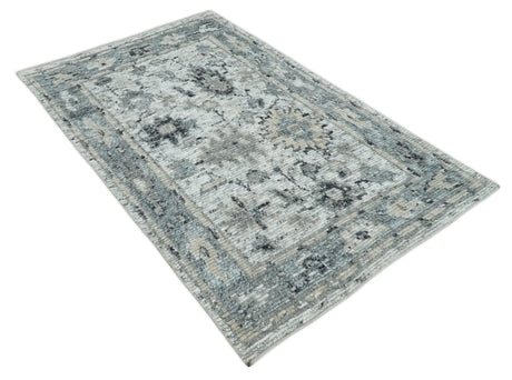 Hand Knotted Ivory, Silver and Beige Traditional Blended Wool Multi Size Rug