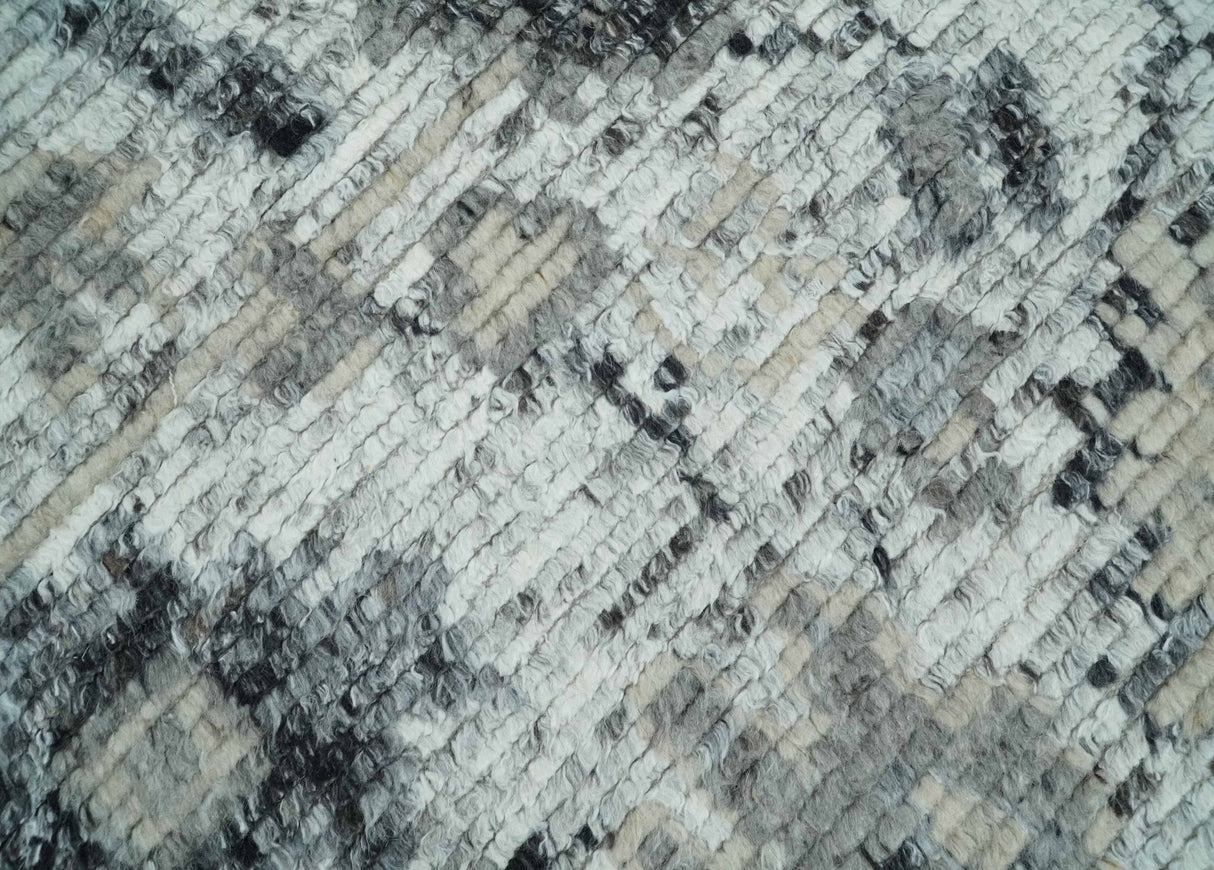 Hand Knotted Ivory, Silver and Beige Traditional Blended Wool Multi Size Rug