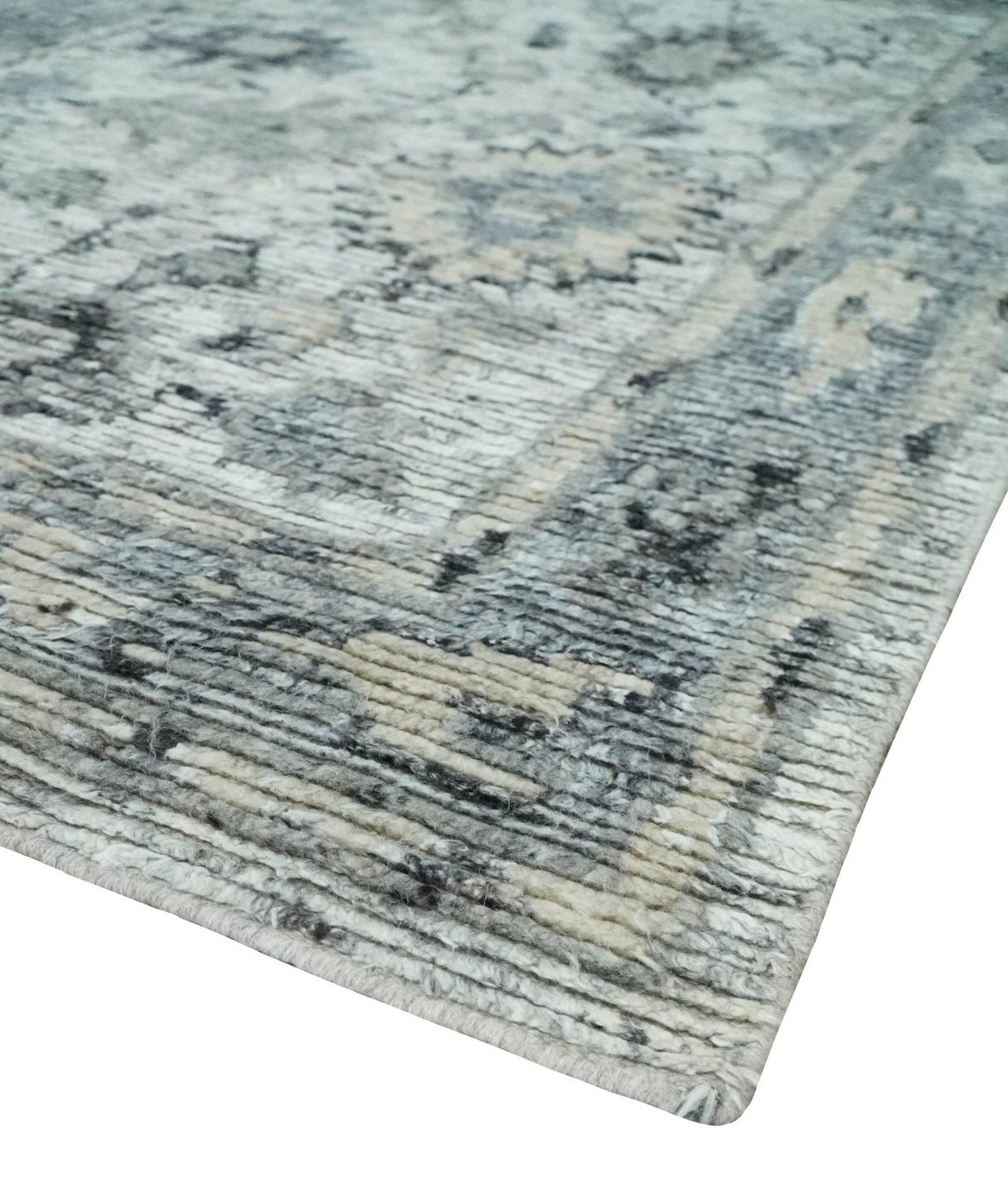 Hand Knotted Ivory, Silver and Beige Traditional Blended Wool Multi Size Rug