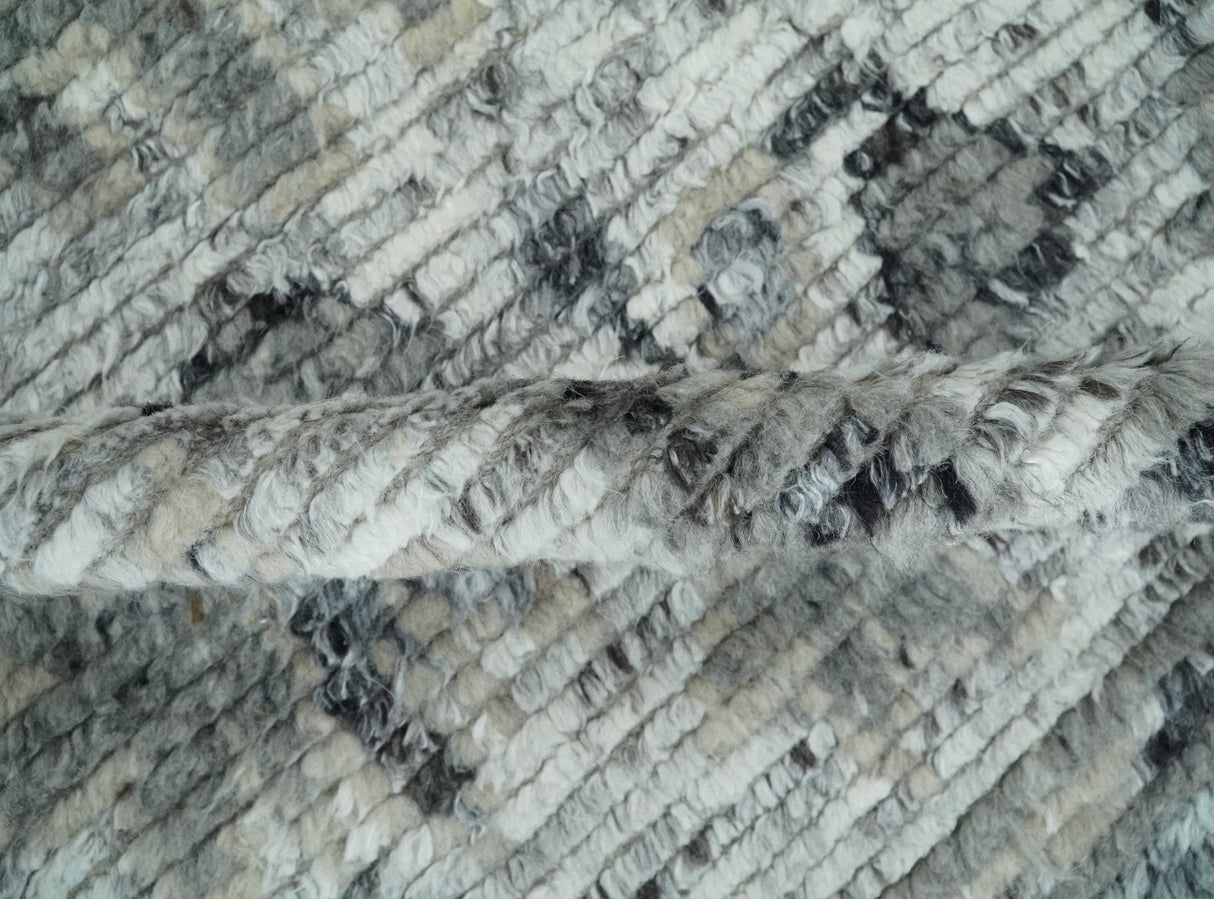 Hand Knotted Ivory, Silver and Beige Traditional Blended Wool Multi Size Rug