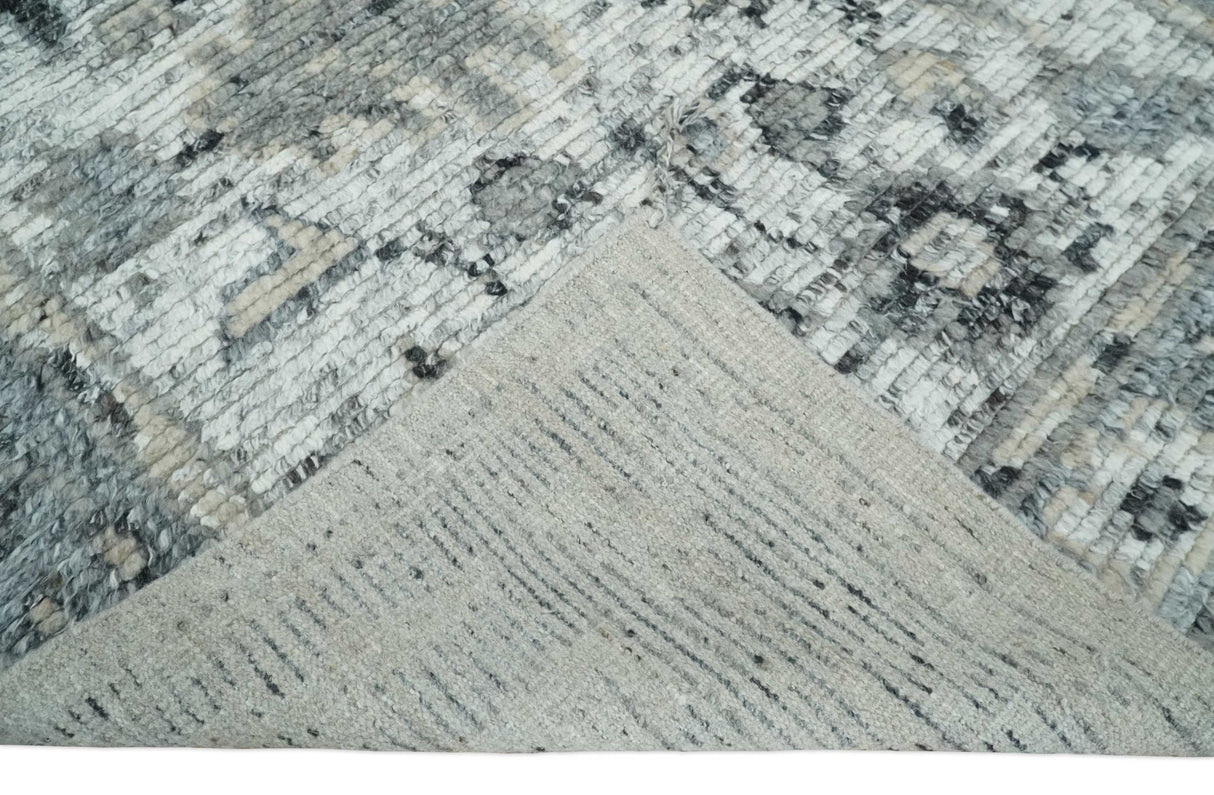 Hand Knotted Ivory, Silver and Beige Traditional Blended Wool Multi Size Rug