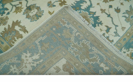 Hand Knotted Ivory, Teal and Beige Traditional Oriental Oushak Multi Size wool rug
