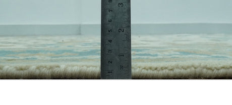 Hand Knotted Ivory, Teal and Beige Traditional Oriental Oushak Multi Size wool rug