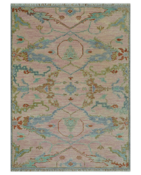Hand Knotted Light Pink Oriental Oushak Multi Size Traditional Wool Area Rug, Living Room and Bedroom Rug