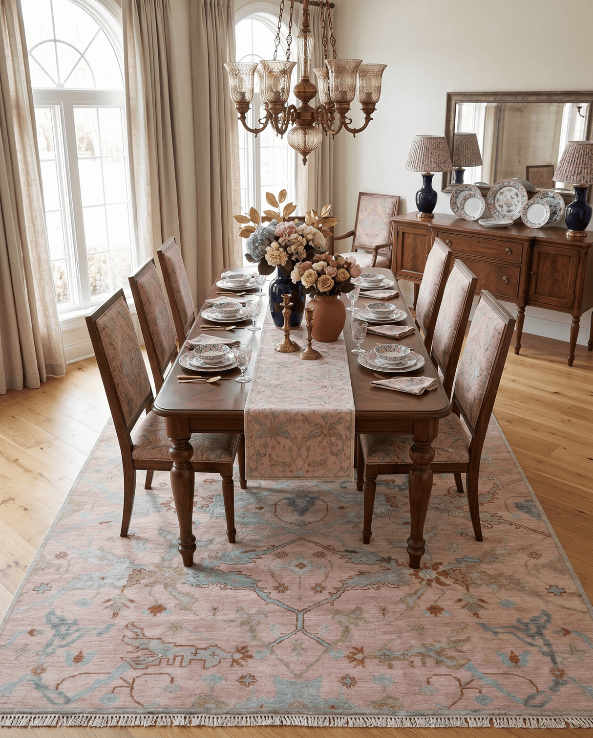 Hand Knotted Light Pink Oriental Oushak Multi Size Traditional Wool Area Rug, Living Room and Bedroom Rug