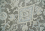 Hand Knotted Low Pile 8x10 Brown, Ivory and Blue Traditional Design Wool Area Rug