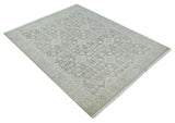 Hand Knotted Low Pile 8x10 Brown, Ivory and Blue Traditional Design Wool Area Rug