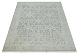 Hand Knotted Low Pile 8x10 Brown, Ivory and Blue Traditional Design Wool Area Rug