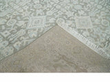 Hand Knotted Low Pile 8x10 Brown, Ivory and Blue Traditional Design Wool Area Rug