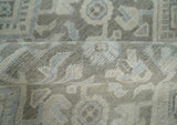 Hand Knotted Low Pile 8x10 Brown, Ivory and Blue Traditional Design Wool Area Rug