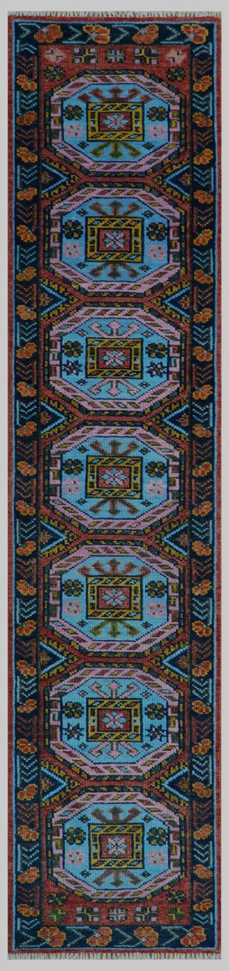 Hand Knotted Maroon and Blue Traditional Antique look Multi Size Wool Area Rug