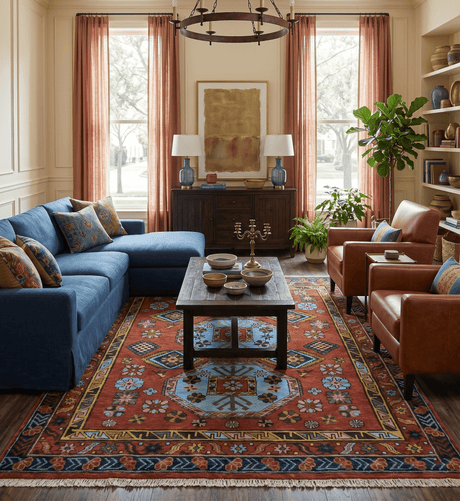Hand Knotted Maroon and Blue Traditional Antique look Multi Size Wool Area Rug