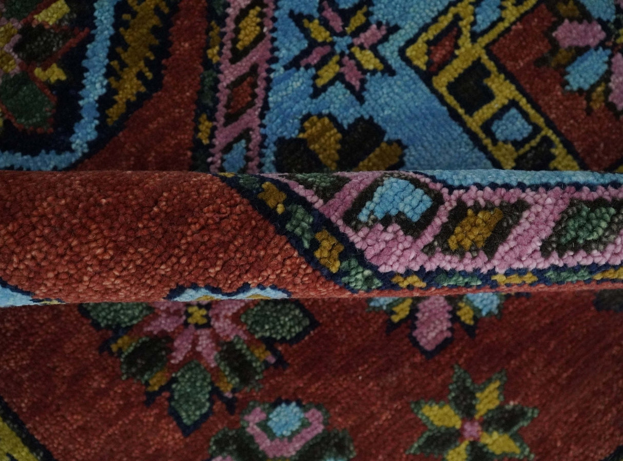 Hand Knotted Maroon and Blue Traditional Antique look Multi Size Wool Area Rug