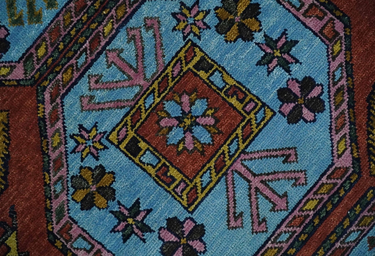 Hand Knotted Maroon and Blue Traditional Antique look Multi Size Wool Area Rug
