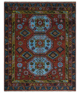 Hand Knotted Maroon and Blue Traditional Antique look Multi Size Wool Area Rug