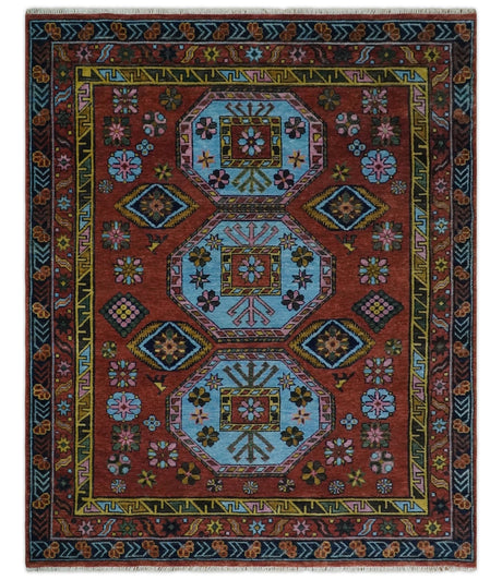 Hand Knotted Maroon and Blue Traditional Antique look Multi Size Wool Area Rug