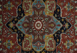 Hand Knotted Maroon And Blue Traditional Heriz Custom Made Wool Area Rug