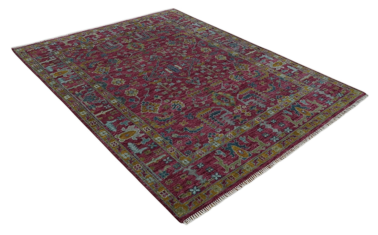 Hand Knotted Maroon and Gold Traditional Antique Style Wool Area Rug