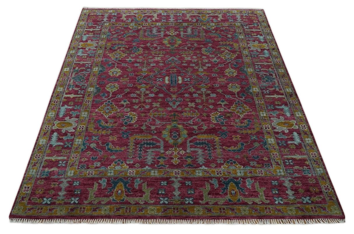 Hand Knotted Maroon and Gold Traditional Antique Style Wool Area Rug