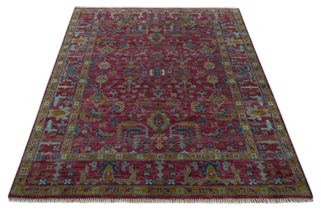 Hand Knotted Maroon and Gold Traditional Antique Style Wool Area Rug