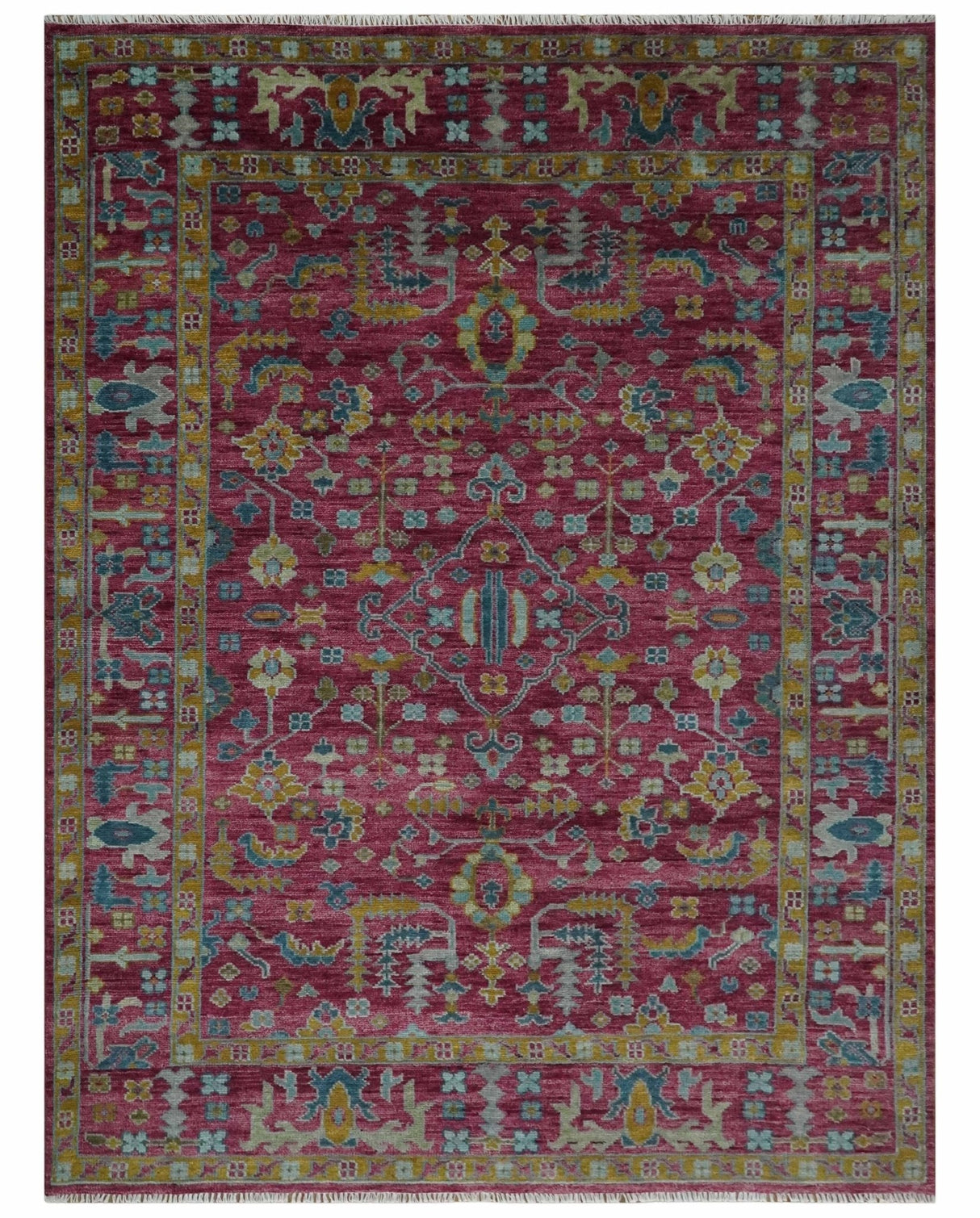 Hand Knotted Maroon and Gold Traditional Antique Style Wool Area Rug