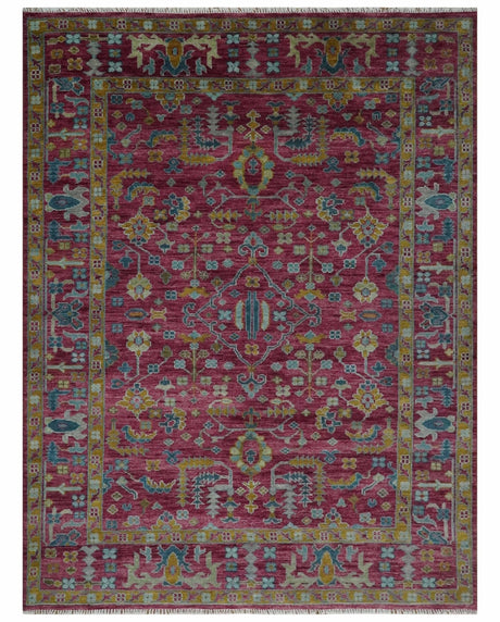 Hand Knotted Maroon and Gold Traditional Antique Style Wool Area Rug