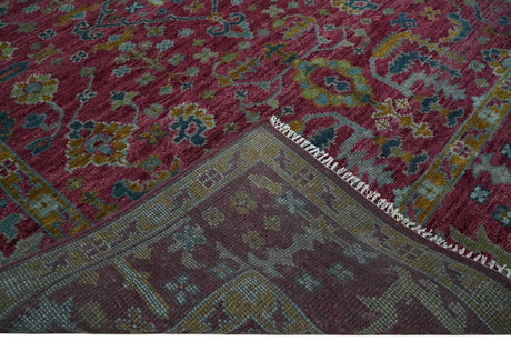 Hand Knotted Maroon and Gold Traditional Antique Style Wool Area Rug