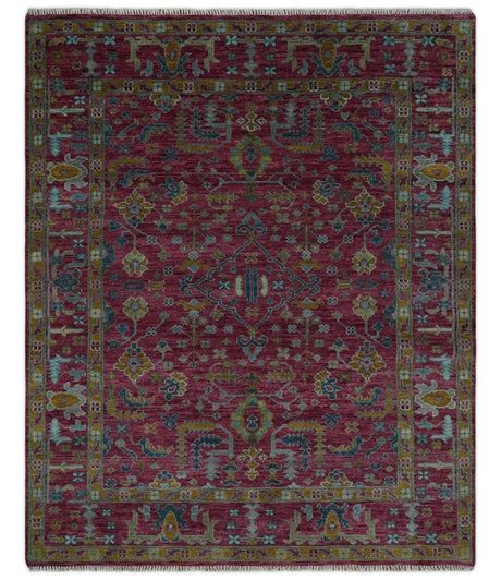 Hand Knotted Maroon and Gold Traditional Antique Style Wool Area Rug