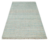 Hand Knotted Modern Abstract Blue and Peach Trellis Moroccan Blended Wool Area Rug