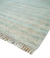 Hand Knotted Modern Abstract Blue and Peach Trellis Moroccan Blended Wool Area Rug