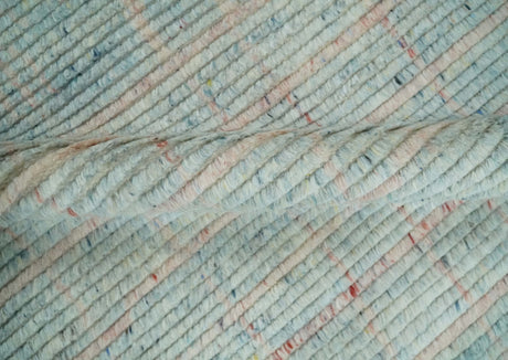 Hand Knotted Modern Abstract Blue and Peach Trellis Moroccan Blended Wool Area Rug