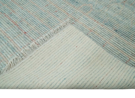 Hand Knotted Modern Abstract Blue and Peach Trellis Moroccan Blended Wool Area Rug