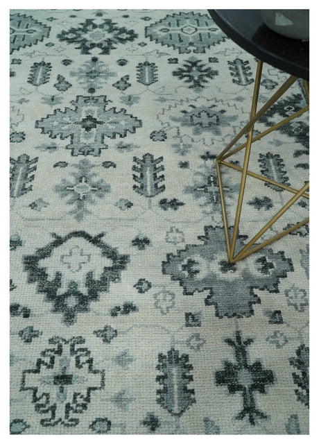 Hand Knotted Multi size Ivory, Silver and Charcoal Antique Turkish Oushak Wool Area Rug