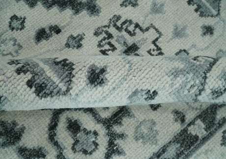 Hand Knotted Multi size Ivory, Silver and Charcoal Antique Turkish Oushak Wool Area Rug
